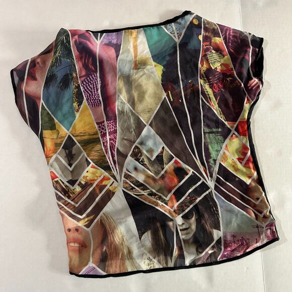 Y2K Express, Rock n Roll quote, sheer back, mosaic shirt, XS, grunge, glam rock - Picture 4 of 6